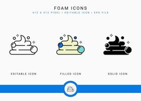 Foam icons set vector illustration with solid icon line style. Bubble soap effervescent concept. Editable stroke icon on isolated background for web design, infographic and UI mobile app.