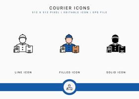 Courier icons set vector illustration with solid icon line style. Logistic delivery concept. Editable stroke icon on isolated background for web design, user interface, and mobile app