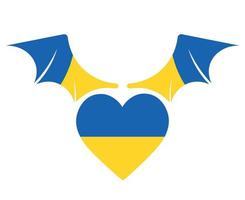 Ukraine Flag Heart Emblem Symbol And Wings National Europe Abstract Vector illustration Design
