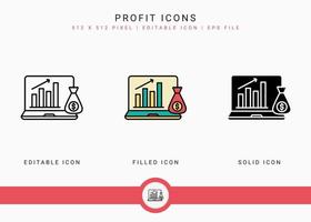 Profit icons set vector illustration with solid icon line style. Investment increase concept. Editable stroke icon on isolated white background for web design, user interface, and mobile application