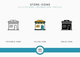 Store icons set vector illustration with solid icon line style. Online shop retail concept. Editable stroke icon on isolated background for web design, user interface, and mobile app