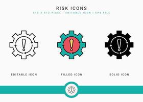 Risk icons set vector illustration with solid icon line style. Exclamation mark alert concept. Editable stroke icon on isolated background for web design, user interface, and mobile application