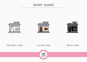 Shop icons set vector illustration with solid icon line style. Online store retail concept. Editable stroke icon on isolated background for web design, user interface, and mobile app