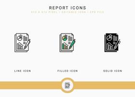 Report icons set vector illustration with solid icon line style. Customer satisfaction check concept. Editable stroke icon on isolated background for web design, infographic and UI mobile app.
