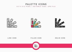 Palette icons set vector illustration with solid icon line style. Color brush art concept. Editable stroke icon on isolated background for web design, user interface, and mobile application