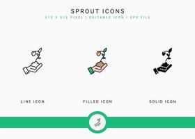 Sprout icons set vector illustration with solid icon line style. Plant gardening agriculture concept. Editable stroke icon on isolated background for web design, user interface, and mobile app