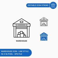 Warehouse icons set vector illustration with icon line style. Storehouse depot building concept. Editable stroke icon on isolated white background for web design, user interface, and mobile app