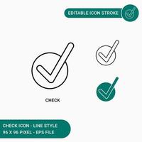 comprobar iconos establecer ilustración vectorial con estilo de línea de icono. concepto de marca de lista de verificación. icono de trazo editable sobre fondo blanco aislado para diseño web, interfaz de usuario y aplicación móvil vector