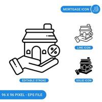 Mortgage icons set vector illustration with solid icon line style. Real estate concept. Editable stroke icon on isolated background for web design, infographic and UI mobile app.
