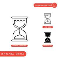 Hourglass icons set vector illustration with solid icon line style. Sandglass time concept. Editable stroke icon on isolated background for web design, infographic and UI mobile app.