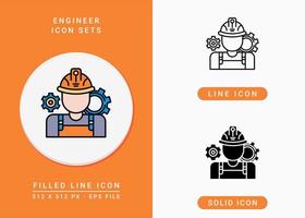 iconos de ingeniero establecen ilustración vectorial con estilo de línea de icono sólido. timón de ingeniería y símbolo de engranaje. icono de trazo editable en un fondo aislado para diseño web, interfaz de usuario y aplicación móvil vector