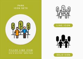 iconos de parque establecen ilustración vectorial con estilo de línea de icono sólido. símbolo de personas mayores caminando. icono de trazo editable en un fondo aislado para diseño web, interfaz de usuario y aplicación móvil vector