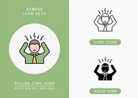 Stress icons set vector illustration with solid icon line style. Depression and pressure concept. Editable stroke icon on isolated background for web design, infographic and UI mobile app.