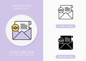 Notification icons set vector illustration with solid icon line style. Message and mail concept. Editable stroke icon on isolated background for web design, infographic and UI mobile app.