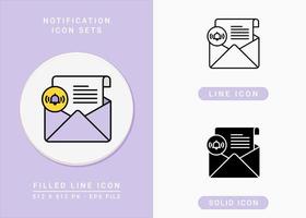 los iconos de notificación establecen una ilustración vectorial con un estilo de línea de icono sólido. concepto de mensaje y correo. icono de trazo editable en un fondo aislado para diseño web, infografía y aplicación móvil ui. vector