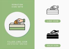 Donation icons set vector illustration with solid icon line style. Community help support concept. Editable stroke icon on isolated background for web design, infographic and UI mobile app.