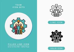 iconos de equipo establecen ilustración vectorial con estilo de línea de icono sólido. concepto de colaboración de grupo de personas. icono de trazo editable en un fondo aislado para diseño web, infografía y aplicación móvil ui. vector