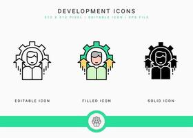 Development icons set vector illustration with solid icon line style. Business skill progress concept. Editable stroke icon on isolated white background for web design, user interface, and mobile app