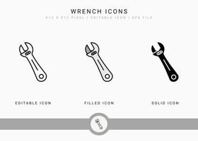 Wrench icons set vector illustration with solid icon line style. Carpenter tool building concept. Editable stroke icon on isolated background for web design, user interface, and mobile application