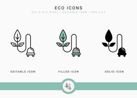 Eco icons set vector illustration with solid icon line style. Eco friendly packaging concept. Editable stroke icon on isolated background for web design, infographic and UI mobile app.