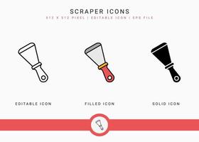 Scraper icons set vector illustration with solid icon line style. Carpenter tool building concept. Editable stroke icon on isolated background for web design, user interface, and mobile application