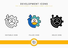 Development icons set vector illustration with solid icon line style. Business skill progress concept. Editable stroke icon on isolated white background for web design, user interface, and mobile app
