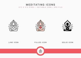 los iconos de meditación establecen la ilustración vectorial con un estilo de línea de icono sólido. concepto de cuerpo de yoga. icono de trazo editable en un fondo aislado para diseño web, interfaz de usuario y aplicación móvil