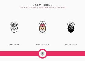 Calm icons set vector illustration with solid icon line style. Meditating energy concept. Editable stroke icon on isolated background for web design, user interface, and mobile app