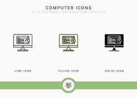 Computer icons set vector illustration with solid icon line style. Electronics smart device concept. Editable stroke icon on isolated background for web design, user interface, and mobile app