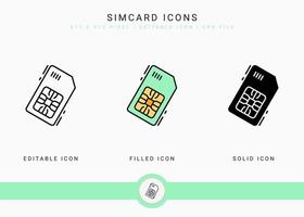 los iconos de la tarjeta SIM establecen una ilustración vectorial con un estilo de línea de icono sólido. concepto de chip telefónico. icono de trazo editable en un fondo aislado para diseño web, interfaz de usuario y aplicación móvil vector