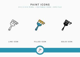 Paint icons set vector illustration with solid icon line style. Color palette design concept. Editable stroke icon on isolated background for web design, user interface, and mobile application