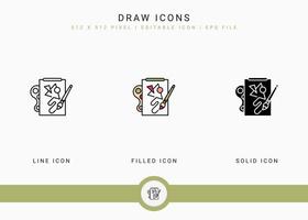 Draw icons set vector illustration with solid icon line style. Color art work concept. Editable stroke icon on isolated background for web design, user interface, and mobile application