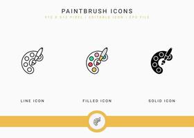 Paintbrush icons set vector illustration with solid icon line style. Color palette design concept. Editable stroke icon on isolated background for web design, user interface, and mobile application