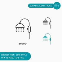 iconos de ducha establecer ilustración vectorial con estilo de línea de icono. concepto de baño con rociadores de ducha. icono de trazo editable sobre fondo blanco aislado para diseño web, interfaz de usuario y aplicación móvil vector