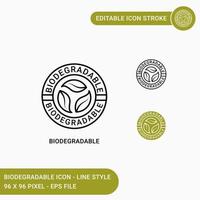 Biodegradable icons set vector illustration with icon line style. Bio plastic concept. Editable stroke icon on isolated white background for web design, user interface, and mobile application