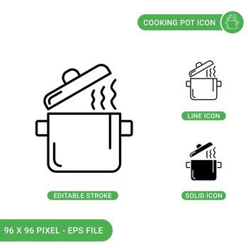Cooking pot icons set vector illustration with solid icon line style. Restaurant hot pot concept. Editable stroke icon on isolated background for web design, infographic and UI mobile app.