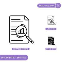 Analytics icons set vector illustration with solid icon line style. Data graph concept. Editable stroke icon on isolated background for web design, infographic and UI mobile app.