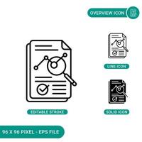 los iconos de descripción general establecen una ilustración vectorial con un estilo de línea de icono sólido. concepto de auditoría de análisis financiero. icono de trazo editable en un fondo aislado para diseño web, infografía y aplicación móvil ui. vector