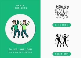 Party icons set vector illustration with solid icon line style. Enjoy hangout symbol. Editable stroke icon on isolated background for web design, infographic and UI mobile app.