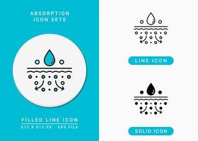 iconos de absorción establecer ilustración vectorial con estilo de línea de icono sólido. símbolo de emulsión de gota de agua. icono de trazo editable en un fondo aislado para diseño web, infografía y aplicación móvil ui. vector