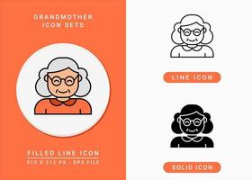 los iconos de abuela establecen ilustración vectorial con estilo de línea de icono sólido. símbolo de mujer de edad avanzada. icono de trazo editable en un fondo aislado para diseño web, interfaz de usuario y aplicación móvil vector