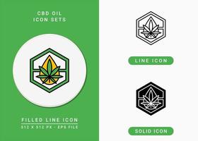 CBD oil icons set vector illustration with solid icon line style. Tincture cannabis drop concept. Editable stroke icon on isolated background for web design, infographic and UI mobile app.