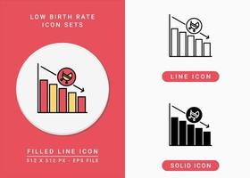 Low birth rate icons set vector illustration with solid icon line style. Loss birth rate population concept. Editable stroke icon on isolated background for web design, infographic and UI mobile app.