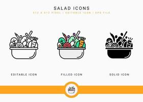 Salad icons set vector illustration with solid icon line style. Healthy diet food concept. Editable stroke icon on isolated white background for web design, user interface, and mobile application