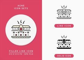 Acne icons set vector illustration with solid icon line style. Layer pore inflammation concept. Editable stroke icon on isolated background for web design, infographic and UI mobile app.