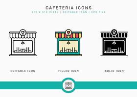 iconos de cafetería establecer ilustración vectorial con estilo de línea de icono sólido. concepto moderno de construcción de cafeterías. icono de trazo editable en un fondo aislado para diseño web, infografía y aplicación móvil ui. vector