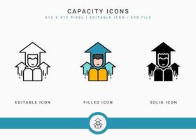 Capacity icons set vector illustration with solid icon line style. Business development concept. Editable stroke icon on isolated white background for web design, user interface, and mobile app