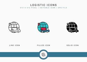 Logistic icons set vector illustration with solid icon line style. Delivery service concept. Editable stroke icon on isolated background for web design, user interface, and mobile app