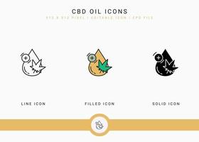 los iconos de aceite cbd establecen una ilustración vectorial con un estilo de línea de icono sólido. concepto de aceite de cannabis de tintura. icono de trazo editable en un fondo aislado para diseño web, interfaz de usuario y aplicación móvil vector