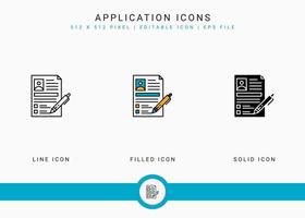 Application icons set vector illustration with solid icon line style. Customer satisfaction check concept. Editable stroke icon on isolated background for web design, infographic and UI mobile app.